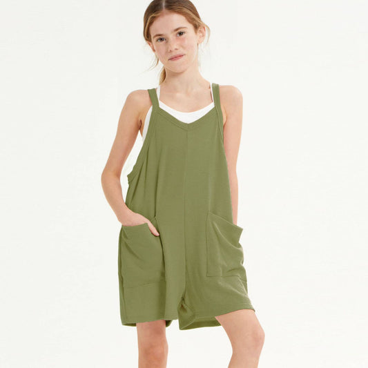 Two Pocket Overall Romper || Olive