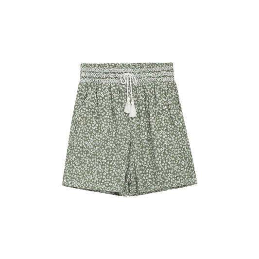 Shorts W/ Contrast Smocking || Sage Ditsy Floral