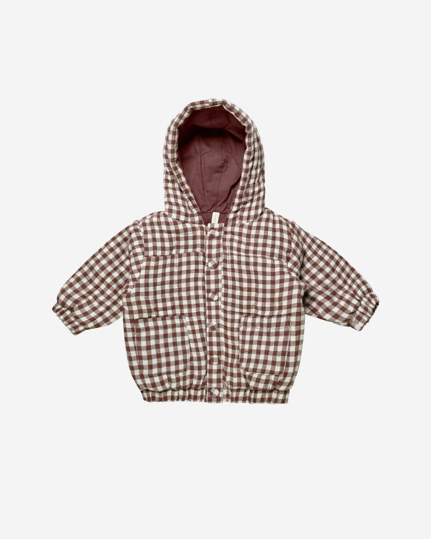 BABY Hooded Woven Jacket || Plum Gingham
