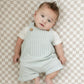 Short Linen Overalls || Green Stripe
