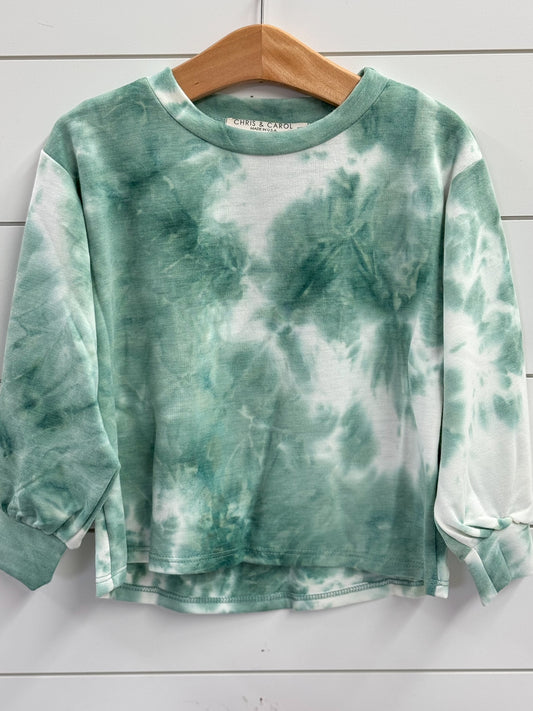 French Terry Puff Sleeve Top || Tie Dye Sage