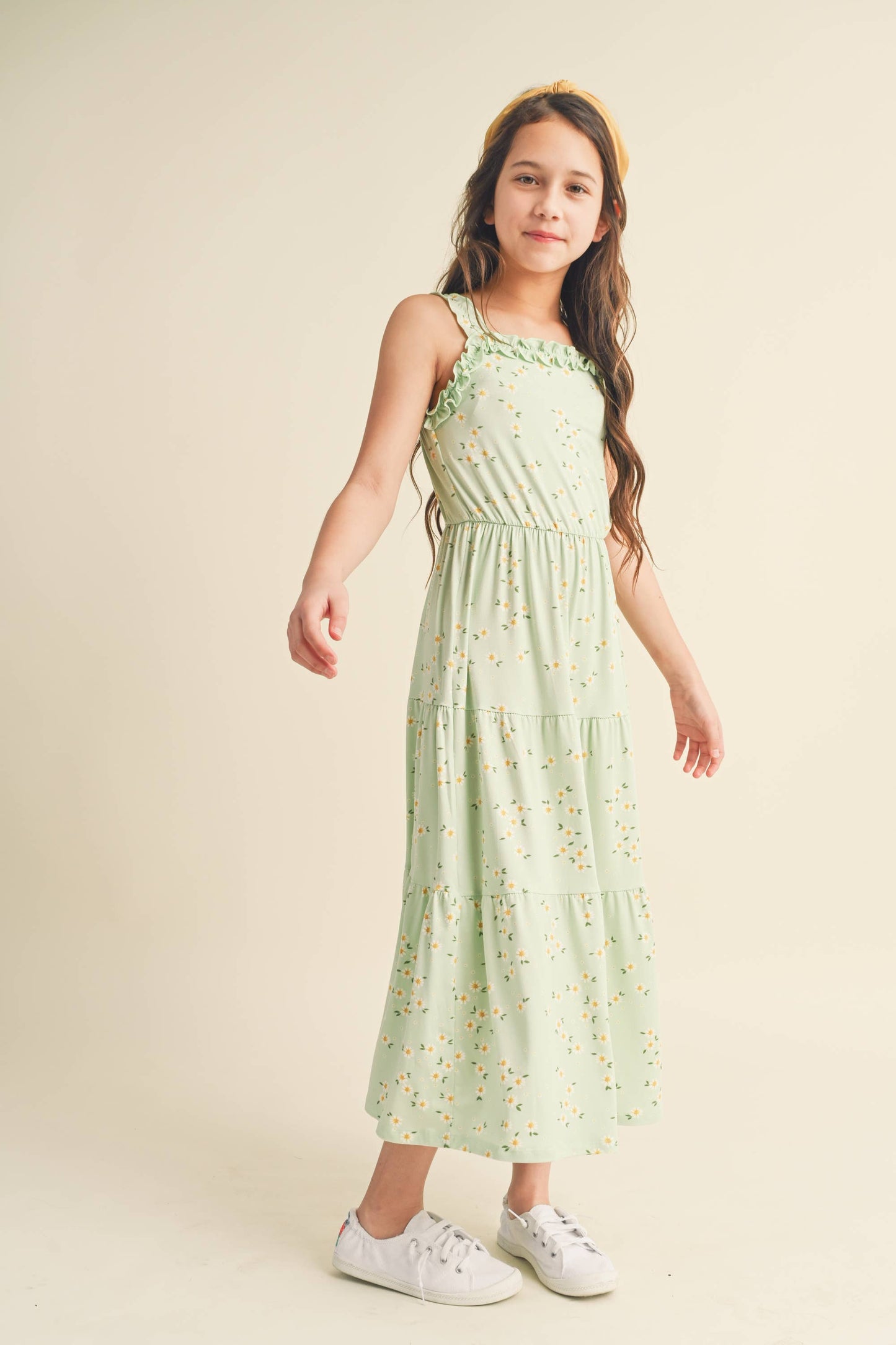 Ruffle Tiered Maxi Dress || Light Green Floral