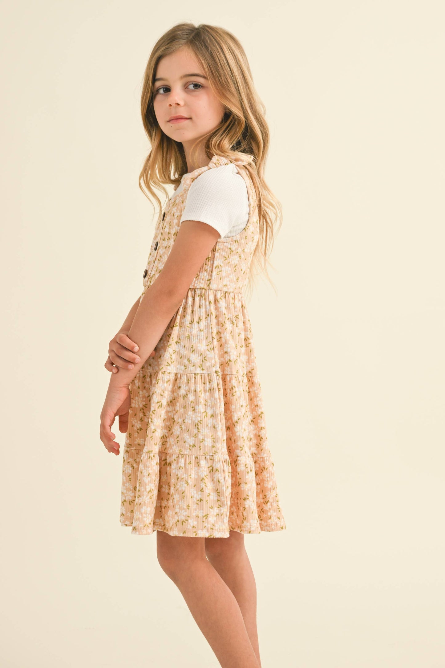 Faux Button Tiered Dress || Floral