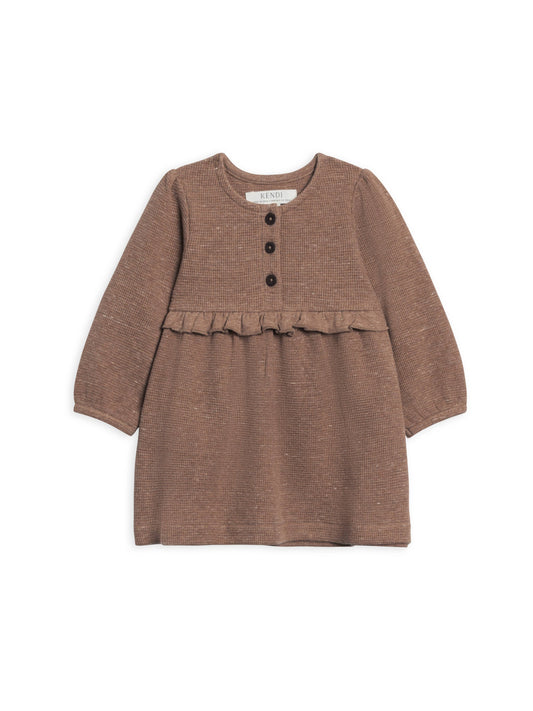 Nina Waffle Knit Ruffle Waist Dress || Heather Mocha