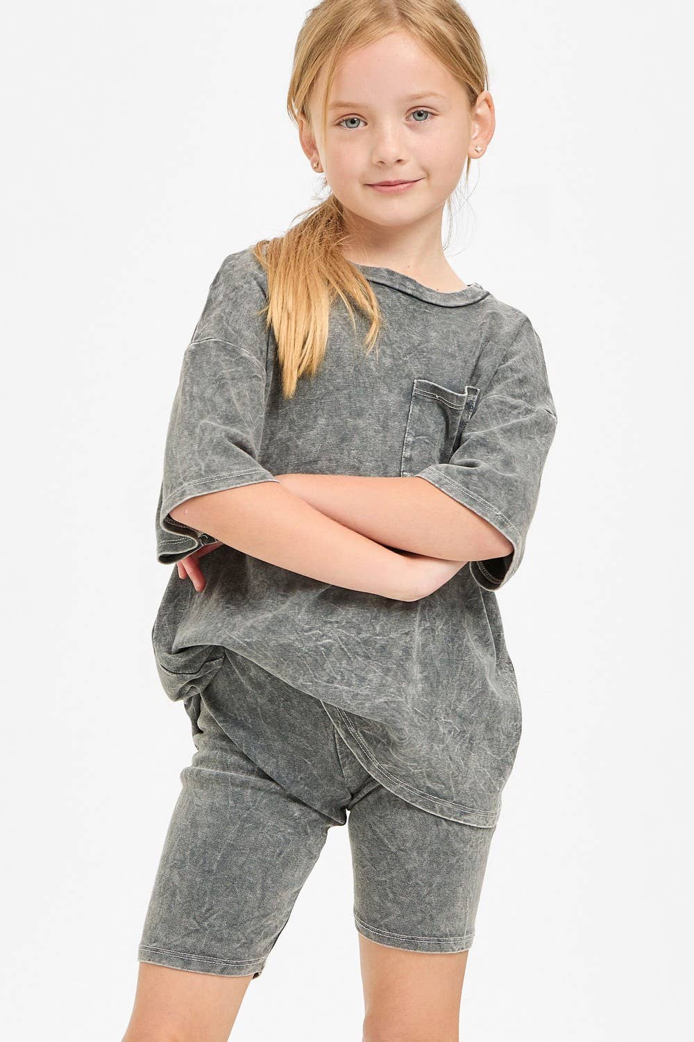 Mineral Washed Top + Biker Shorts Set || Charcoal