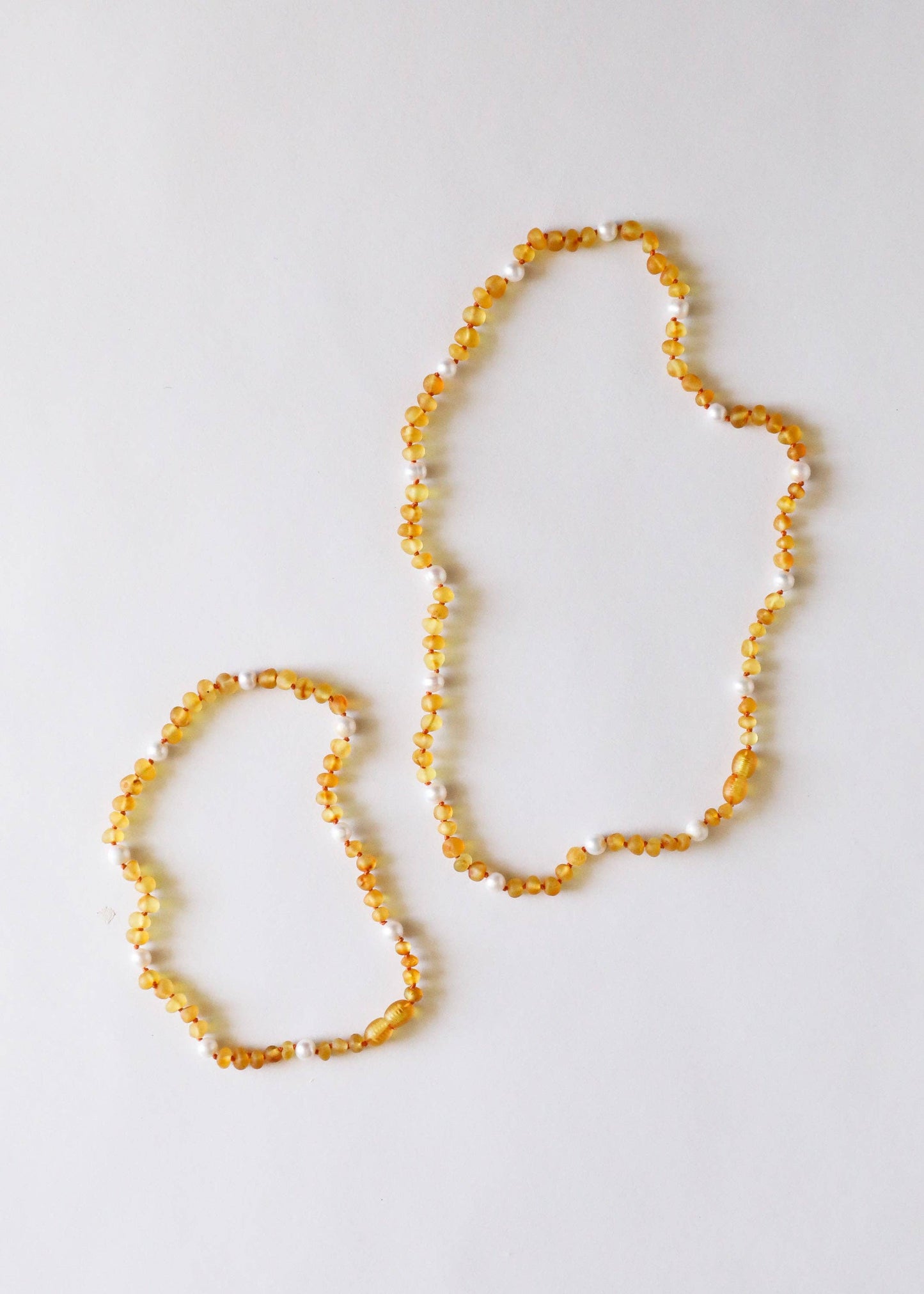 Raw Honey Baltic Amber + Pearl Halo || Child Necklace 12"