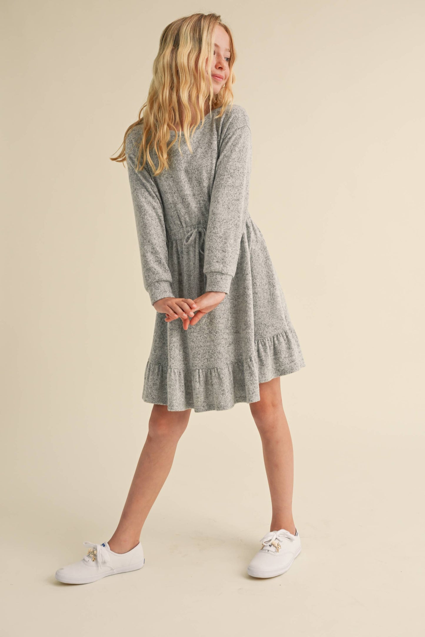 Hacci Drawstring Dress || Brushed Gray