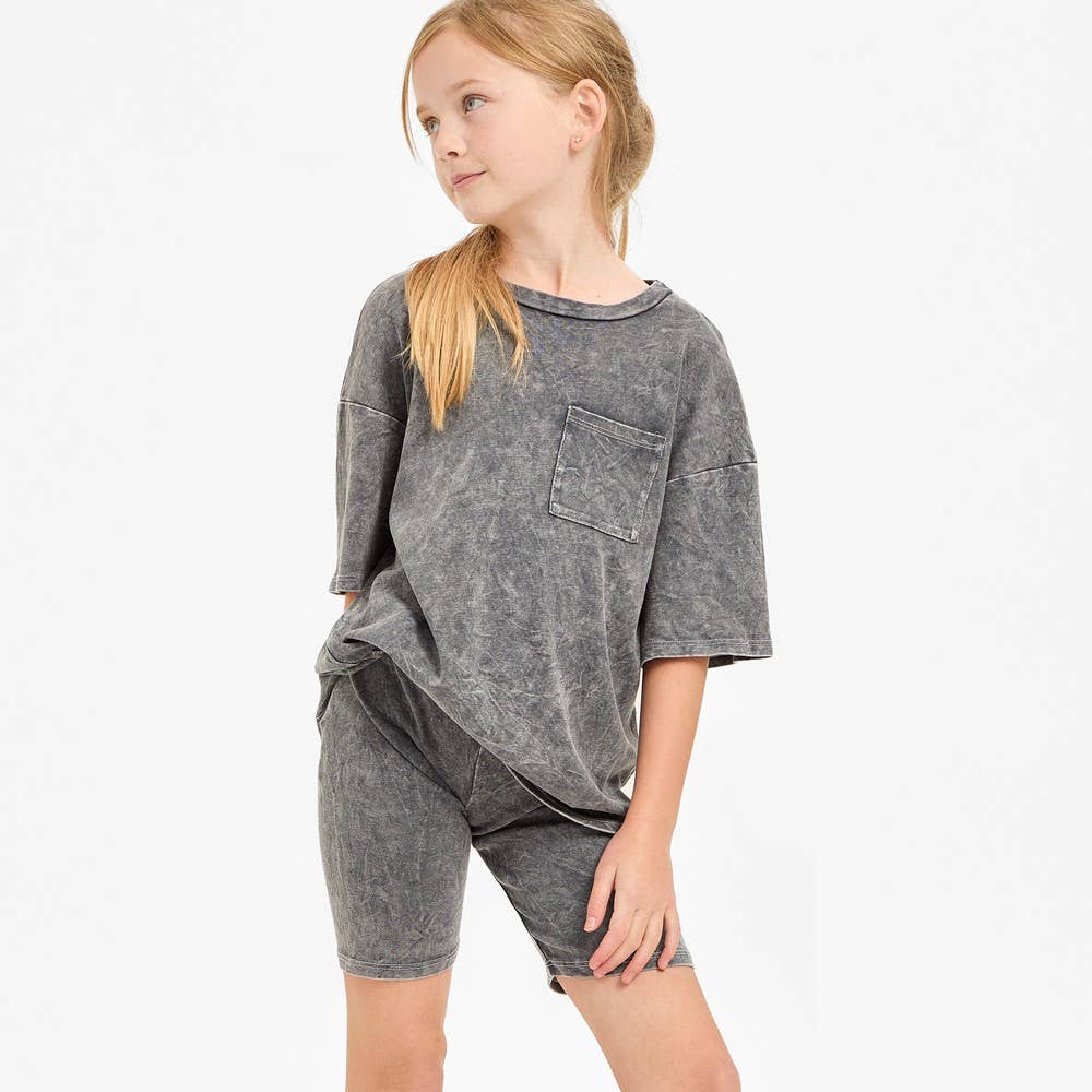 Mineral Washed Top + Biker Shorts Set || Charcoal