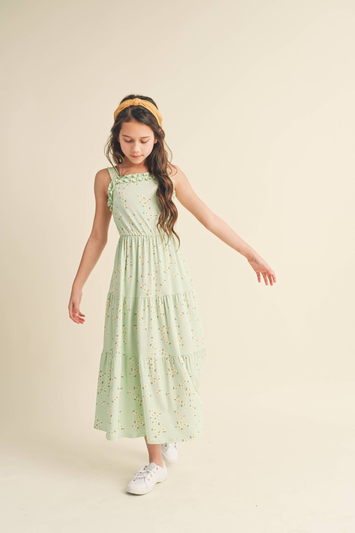 Ruffle Tiered Maxi Dress || Light Green Floral