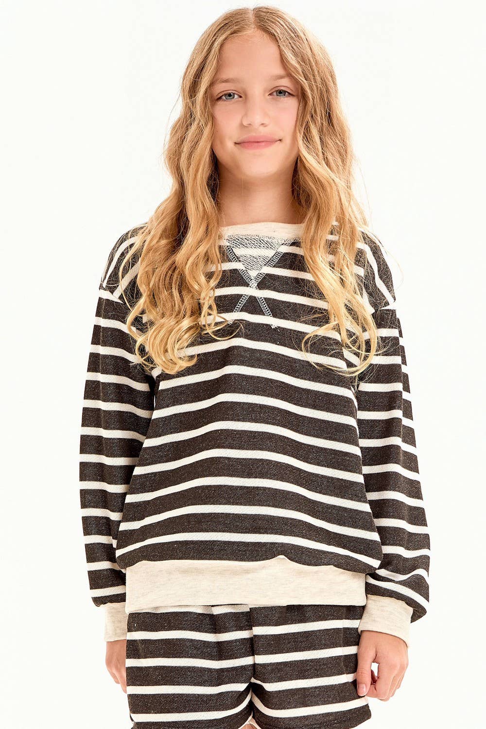 Stripe French Terry Sweatshirt || Black + Oatmeal