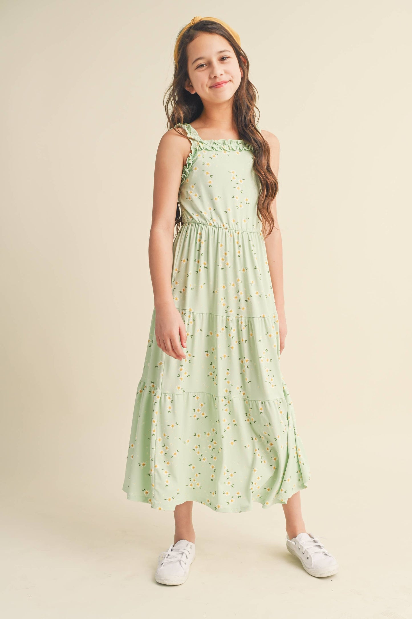 Ruffle Tiered Maxi Dress || Light Green Floral