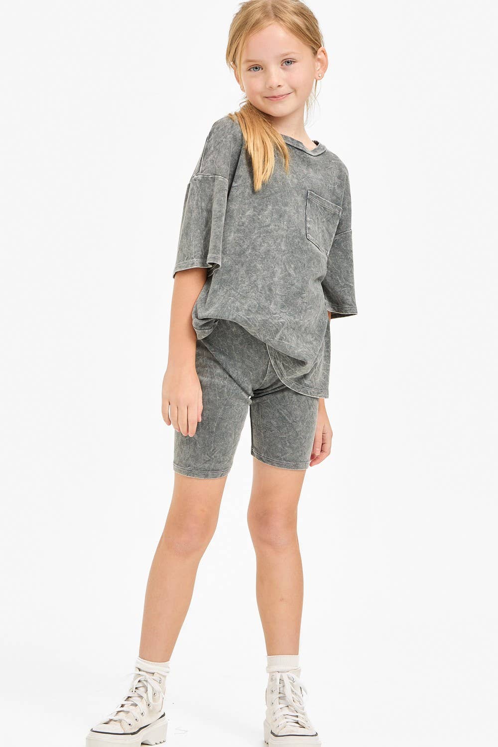 Mineral Washed Top + Biker Shorts Set || Charcoal