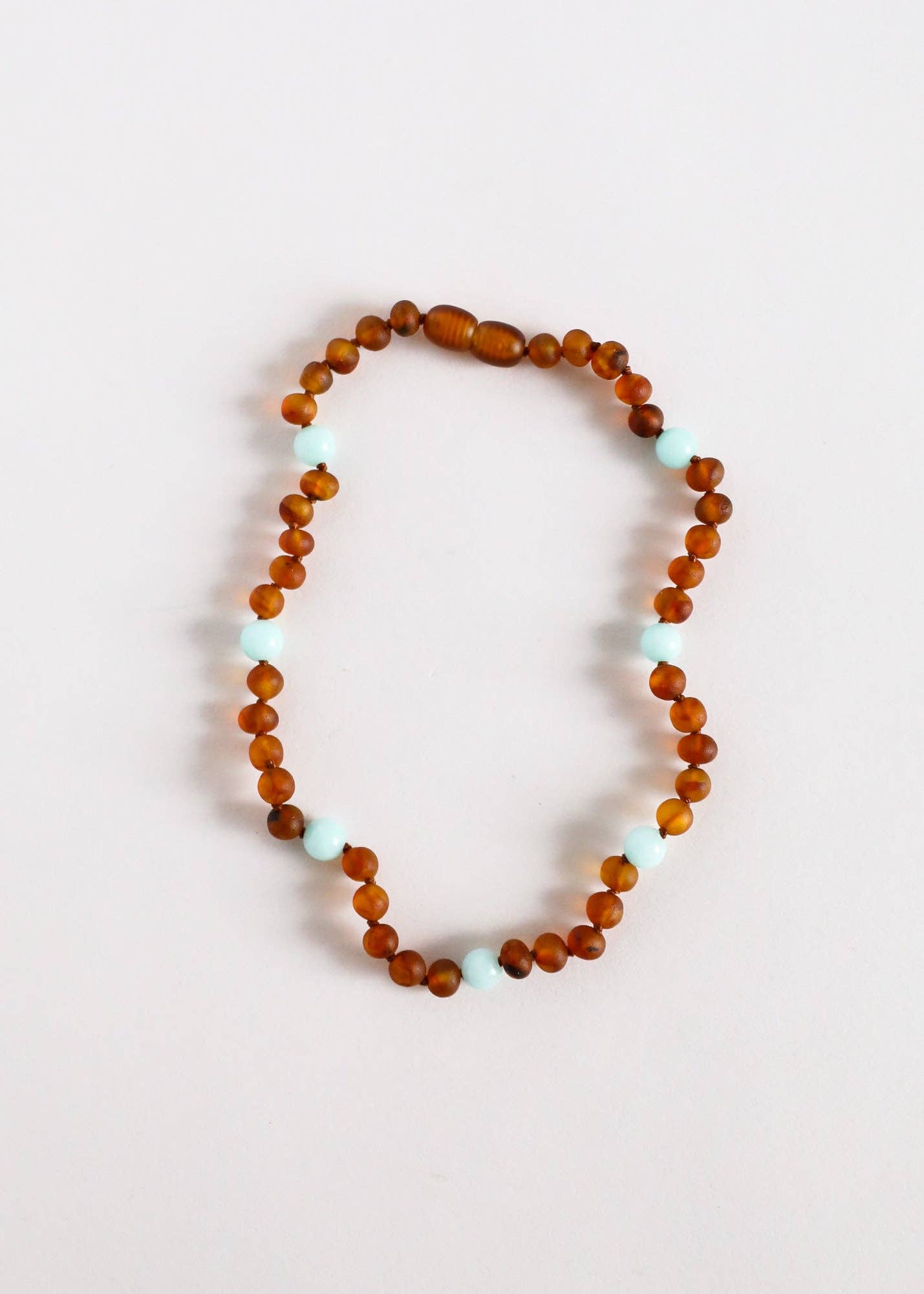 Raw Cognac Amber + Amazonite || 11” Baby Necklace