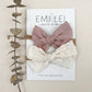 Nylon Stretchy Bow Headband Set || Textured Mauve & Linen Lace