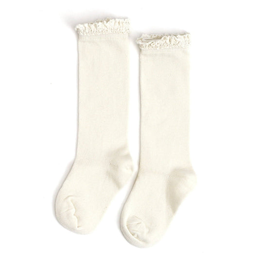 Ivory || Lace Top Knee High Socks 0-6M