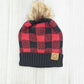 Pom Beanie Hat || Red Buffalo Plaid