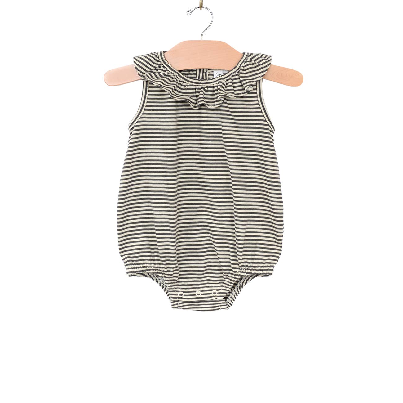 Frill Collar Romper || Charcoal Stripes