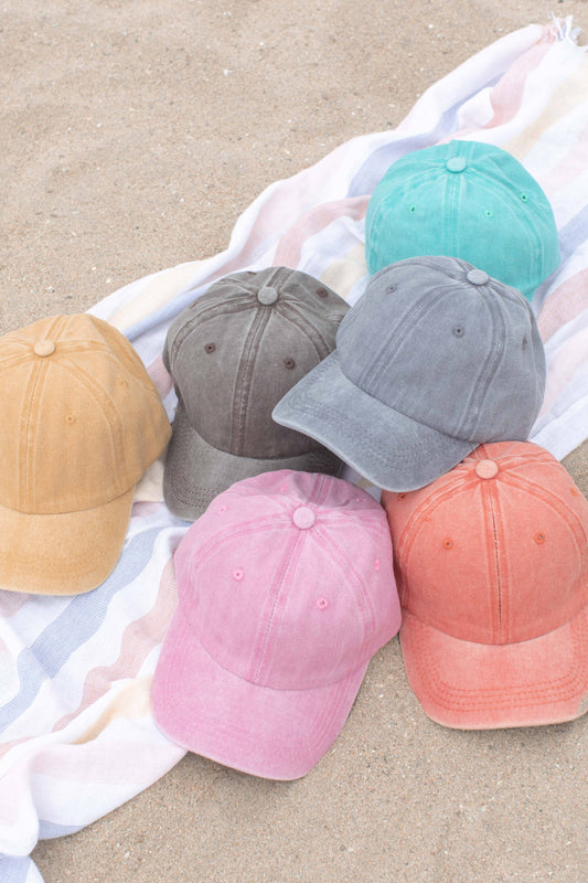 Washed Denim Kids Baseball Hat || Pink