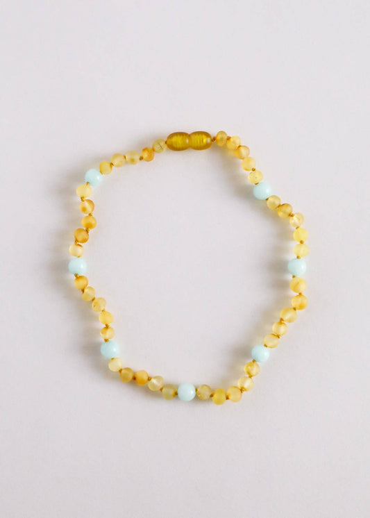 Raw Honey Amber + Amazonite || 11” Baby Necklace