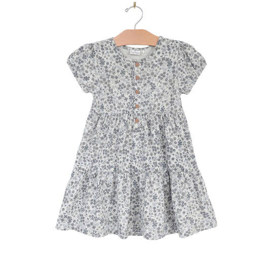 Puff Sleeve Henley Dress || Robin's egg Calico Floral